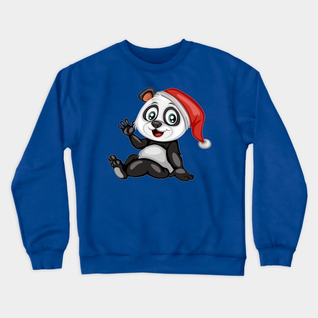 Happy Panda with a Red Christmas Hat. Cute Cartoon Panda . Happy Animals Set Crewneck Sweatshirt by amramna